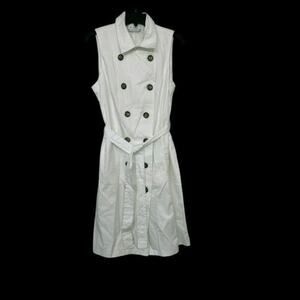 Línea Louis Dell Olio Vintage White Stretch Cotton Double Breasted Shirt Dress M